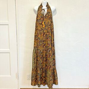 Anthropologie Boemo Women's 1X Bohemian Paisley Halter V-neck Maxi Dress